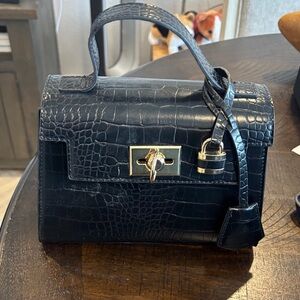 Time and Tru Black Crocodile-Pattern Mini Bag